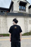 陌汀2025新款潮牌夏季港風(fēng)圓領(lǐng)短袖t恤男士衫ins復(fù)古純棉寬松大碼上衣 黑色 0013 2XL 曬單實(shí)拍圖