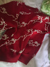 森馬（Semir）[商場同款]張仁華非遺紅色毛衣女祥鹿飛鳥新年針織衫101125107014 曬單實(shí)拍圖