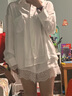 曼系（meonsill）夏季睡衣女薄款蕾絲性感白色襯衫家居服寬松開(kāi)衫冰絲短褲長(cháng)袖套裝 D33260 兩件套 M 曬單實(shí)拍圖