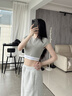 Calvin Klein內衣【摩登引力帶】25夏季女ck可外穿羅紋辣妹短款正肩T恤QS7349 P7A-椰青灰 S 曬單實(shí)拍圖