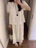 朗茵孕婦夏裝連衣裙2025新款寬松假兩件新中式遮肚雪紡白色長裙夏 杏色連衣裙 L建議115-130斤 曬單實拍圖