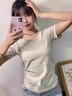 羽雅曼正肩短袖女t恤女士新款夏季女裝修身潮流辣妹顯瘦上衣夏裝 短袖【淺灰色】 L 【建議95-105斤】 曬單實(shí)拍圖