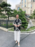 靚迪娜2025新款中年媽媽夏季中長款襯衣寬松遮肉顯瘦洋氣夏裝中袖薄上衣 黑白 上衣+褲子 XL 建議【100-120斤】 曬單實(shí)拍圖