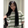 JRET復古條紋短袖T恤女2025夏季潮流短袖寬松短袖女上衣 圖片色 2XL 建議（135-150斤） 曬單實(shí)拍圖