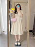 Jret2025新款v領(lǐng)杏色連衣裙小個子女夏茶歇法式顯瘦氣質(zhì)海邊度假長裙 【裙子】 L 55/60kg 曬單實(shí)拍圖