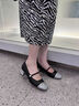 NINE WEST/玖熙粗跟瑪麗珍女鞋2025秋新款法式甜美一字扣帶亮片拼接單鞋 黑/銀 34 (220mm) 曬單實(shí)拍圖