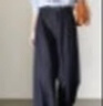 白鹿語春秋時尚通勤牛仔褲無腰頭設計寬松顯瘦長款休閑褲女 深藍色 XL  曬單實拍圖
