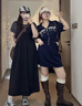 FSHE2025秋季韓版新款洋氣顯瘦運動(dòng)休閑兩件套藍色短袖半裙時(shí)髦套裝女 藏青色套裝 L 曬單實(shí)拍圖