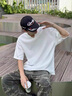 NYING美式v領(lǐng)短袖t恤男25夏季新款潮牌肌理感體恤大碼寬松五分袖上衣服 黑色 XL （130-150斤） 曬單實(shí)拍圖