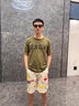 輕依縵五分短褲男夏季休閑寬松大碼跑步運動(dòng)褲2025新款美式涂鴉籃球中褲 杏色 XL 曬單實(shí)拍圖