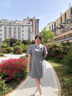 獨(dú)束大碼女裝2025夏季新款改良新中式連衣裙微胖mm收腰顯瘦A字裙 暮云灰 3XL （尺碼：5） 曬單實(shí)拍圖