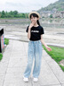 漢唐貝貝女童褲子春秋裝兒童加絨長褲大童闊腿褲女孩秋冬初中生直筒牛仔褲 淺藍色 140 (建議125-135cm 7-8周歲） 曬單實拍圖