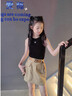 迪士尼女童短褲裙套裝2025夏季款中大兒童時(shí)尚百搭休閑工裝半身裙兩件套 黑色上衣+卡其色裙子 140 曬單實(shí)拍圖