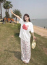 卡通可愛(ài)滿(mǎn)印花闊腿牛仔褲女夏季2025新款直筒寬松慵懶風(fēng)拖地褲子 白色 M 曬單實(shí)拍圖