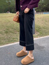 乖甜星彈力黑色直筒牛仔褲女2025秋季新款胖妹妹高腰顯瘦九分闊腿褲 黑色 建議120-140斤 XL 曬單實(shí)拍圖