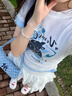 若盼2025夏季清新奶藍(lán)鹽系辣妹短款上衣女條紋正肩學(xué)院風(fēng)甜辣短袖t恤 淺藍(lán)色 短款上衣 M 95-105斤 曬單實(shí)拍圖