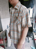 NASALIKE潮牌格子短袖襯衫男春夏季休閑風(fēng)短袖襯衣外套男學(xué)生港風(fēng)條紋襯衣 杏藍(lán)格 L (168-175cm 120-140斤) 曬單實(shí)拍圖