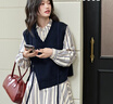 闊色（kuose）背心馬甲條紋襯衫連衣裙兩件套裝女2025春季新款法式短裙子秋 藏藍(lán)色馬甲1003 M 曬單實(shí)拍圖
