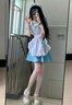FSHE黑白經(jīng)典女仆裝cos可愛(ài)軟妹蘿莉lolita洛麗塔套裝連衣裙女2025新 藍色套裝（連衣裙+圍裙+頭飾+蝴蝶結） S :70%7E95斤 曬單實(shí)拍圖