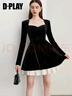DPLAY年冬季新款百搭黑色方領(lǐng)修身顯瘦短款連衣裙短裙長(cháng)袖女 經(jīng)典黑 S 曬單實(shí)拍圖