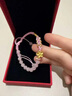 中國(guó)黃金（CHINA GOLD）黃金手鏈女款立體足金桃花玉髓轉(zhuǎn)運(yùn)珠手繩節(jié)日生日禮物送女友愛人 桃花玉髓手鏈【粉繩】約0.3g 曬單實(shí)拍圖