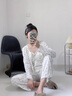 鉑吶苓睡衣女三件套春夏秋小清新碎花吊帶長(cháng)袖長(cháng)褲帶胸墊可外穿家居服 睡衣三件套【小碎花】 L 推薦【90斤-120斤】 曬單實(shí)拍圖