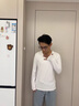 貓人V領(lǐng)莫代爾棉春秋季2025新款男士長(zhǎng)袖t恤打底衫薄款上衣 白色 XL 【135~150斤合身】 曬單實(shí)拍圖