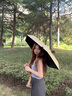 JCZS六折輕巧太陽(yáng)傘防曬防紫外線(xiàn)女晴雨兩用口袋遮陽(yáng)傘折疊便攜扁小傘 靜謐藍＋便攜提包-加厚黑膠 曬單實(shí)拍圖