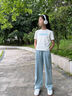 優(yōu)優(yōu)1點(diǎn)（Yoyo one）女童夏季套裝2025新款洋氣兒童短袖牛仔喇叭褲兩件套大童休閑夏裝 18848白藍(lán)+13131藍(lán)色 160 160cm 曬單實(shí)拍圖