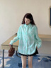 Teenie Weenie【亞麻+棉】小熊女裝夏季新款法式襯衫外套格子上衣 薄荷色 S 曬單實(shí)拍圖