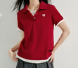 茵曼（INMAN）休閑純色polo領(lǐng)刺繡T恤2025夏季女裝新款短袖氣質(zhì)針織上衣  酒紅色 XL 曬單實(shí)拍圖