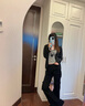 凱普蒂2024美式高街修身微喇褲子潮流男女工裝嘻哈迷彩褲垂墜感休閑褲 黑色 L (120-135) 曬單實拍圖