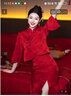 莉紗芙特2025年春天秋季新款女士兩件套裝連衣裙子訂婚旗袍中式敬酒禮服衣 棗紅色 M 98-108斤 曬單實(shí)拍圖
