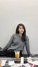 小野七天慵懶風(fēng)韓系連帽毛衣女秋冬2025新款小個(gè)子內搭打底針織衫灰色上衣 灰色 均碼 曬單實(shí)拍圖