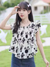FSHE法式碎花襯衫女夏款甜美小飛袖設(shè)計(jì)小眾別致漂亮短款上衣娃娃衫女 水墨畫 S 曬單實(shí)拍圖
