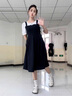 莫代爾法式赫本風連衣裙女2025夏季新款時尚氣質(zhì)溫柔風小個子薄款透氣裙 黑色背帶裙（假兩件） L 100-115斤 曬單實拍圖