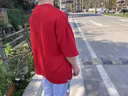籬人歸涂鴉重磅百搭T恤男士夏季潮牌大碼寬松潮流青少年七分袖痞帥衣服 紅色 L 115至130斤可穿 曬單實(shí)拍圖