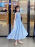 迪士尼女童連衣裙2024夏季新款兒童中大童背心長裙女孩洋氣拼接無袖裙子 藍(lán)色 140 曬單實拍圖
