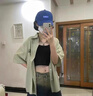 PMOG通勤顯白綠條紋襯衫女polo領(lǐng)設(shè)計(jì)古著港味寬松休閑短袖上衣 綠色短袖襯衫 L 曬單實(shí)拍圖