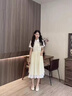 SNYDER WEAR法式桔梗初戀撞色蝴蝶結(jié)假兩件連衣裙女夏季甜美蝴蝶結(jié)A字裙子女 奶黃假兩件裙子【版】 S 曬單實(shí)拍圖