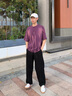 卡賓（CABBEEN）【重磅純棉】男裝 洗水噴色T恤新款個性美式街頭潮流短袖上衣 深紫色59 L /175/50 曬單實拍圖