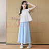 優(yōu)優(yōu)1點(diǎn)（Yoyo one）女童夏季洋氣套裝大童女孩新款冰絲闊腿裙褲兒童夏裝時(shí)髦褲裙 2170藍(lán)色+9992白色 140 曬單實(shí)拍圖