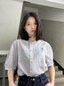 lagogo浪漫法式圓領(lǐng)襯衫女拉谷谷2025年春夏新款氣質(zhì)紫色中袖上衣 紫色 L 曬單實拍圖