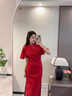 柏潮紅色旗袍敬酒服結婚改良新中式新娘回門(mén)服年輕款訂婚禮服連衣裙女 杏色 單披肩 S 曬單實(shí)拍圖