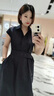 clotho Rennie品牌女裝襯衫連衣裙女2025年夏季新款時(shí)尚短袖系帶收腰顯瘦中長款 黑色 M 曬單實(shí)拍圖