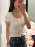 UR2025春季新款女裝拼接蕾絲肌理感短款修身短袖T恤UYL450059 本白 (偏短) S 曬單實(shí)拍圖