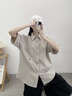羅蒙（ROMON）襯衫男短袖夏季新款日系高街百搭潮流寬松男生夏天休閑工裝寸衫男 淺咖 M 【身高158-165重90-115斤】 曬單實(shí)拍圖