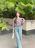 布符（Cloth Fu）布符2025年夏季牛仔藍(lán)直筒牛仔褲女高腰透氣薄款休閑褲顯瘦修身 牛仔藍(lán) S 曬單實(shí)拍圖