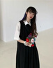 FSHE日系背帶連衣裙女兩春夏季韓版白色短袖襯衫裙子ins超仙學(xué)生 黑色背帶裙 單件 L 建議110~120斤 曬單實拍圖