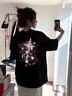 魯雅爾 美式玫瑰印花短袖t恤男美式bomber潮牌體恤衫純棉情侶五分半截袖 黑色 XL 【建議120-140斤】 曬單實拍圖
